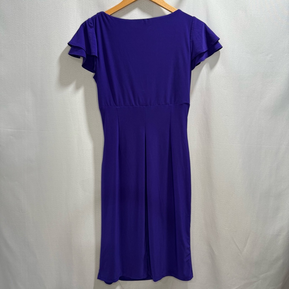 Lauren Ralph Lauren Purple Ruched Flutter Sleeve Dress Women’s Size 8 - Picture 5 of 7